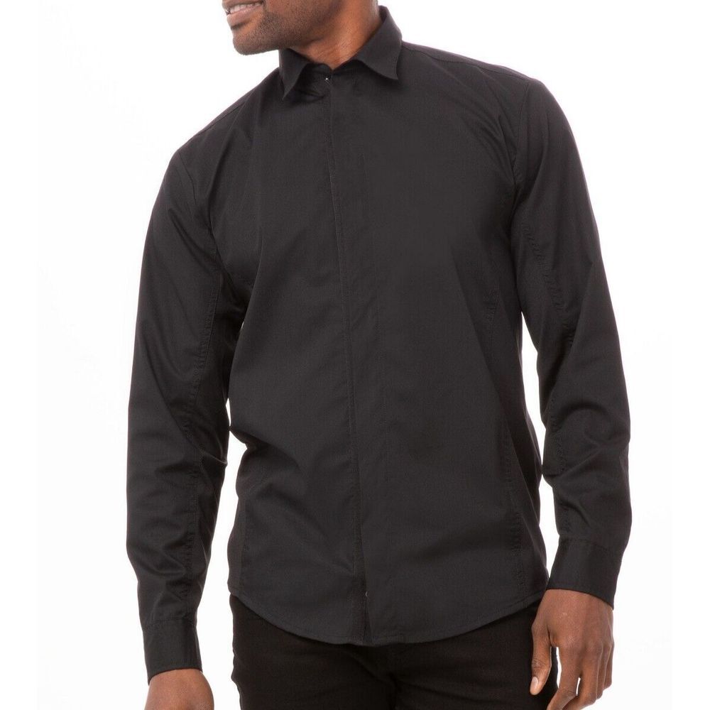 Chef Works Shelby Zip Front Shirt Mens L NWT Long Sleeve Stretch Black SLMFZ006